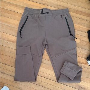 Men's Taupe-Gray Drawstring Joggers with Zippered Pockets